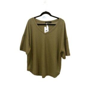 MEROKEETY Olive Green Batwing Sweater V Neck Knit Top – Size XL